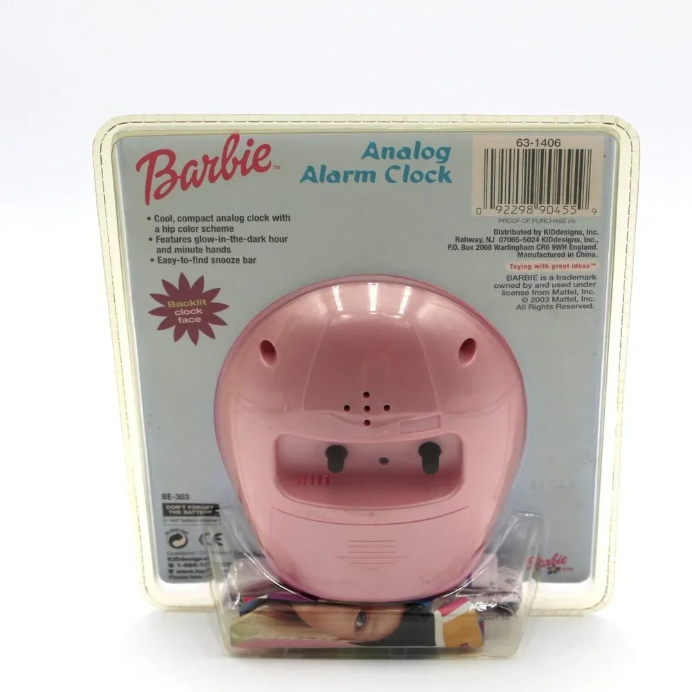 Vintage Barbie Analog Alarm Clock With Backlit Clock Face Item BE-303 Mattel NOS